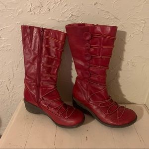 Red leather boots